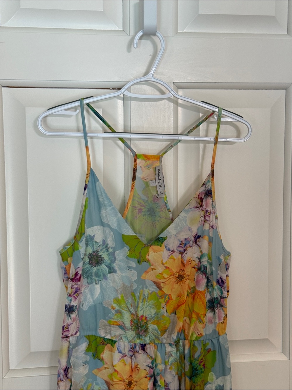 Amanda Uprichard Floral Chiffon Maxi Dress Pastel Blue Racerback 25775 - Picture 4 of 13